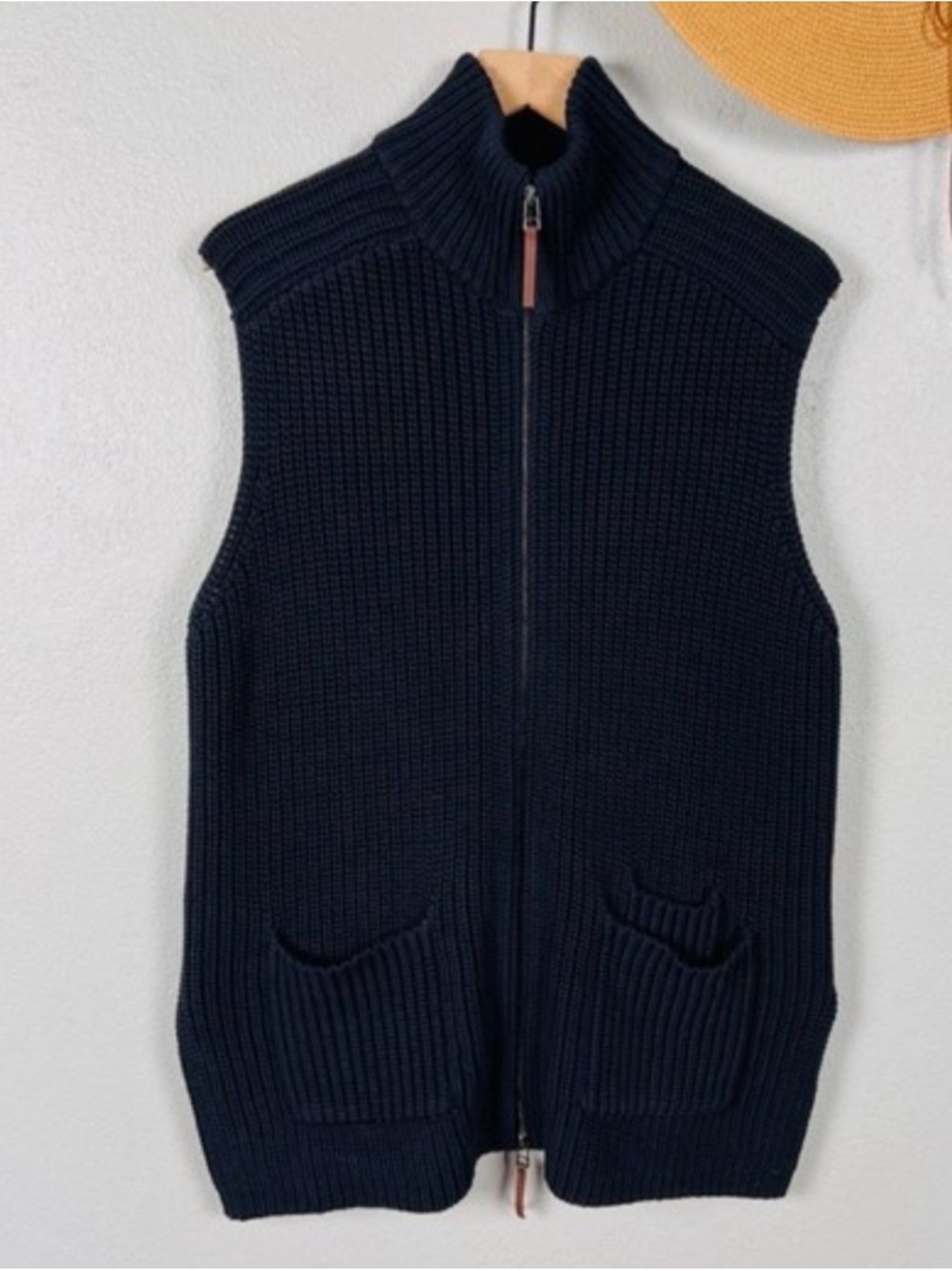 Poetry Sleeveless Knit Zip Front Vest in Navy size 12